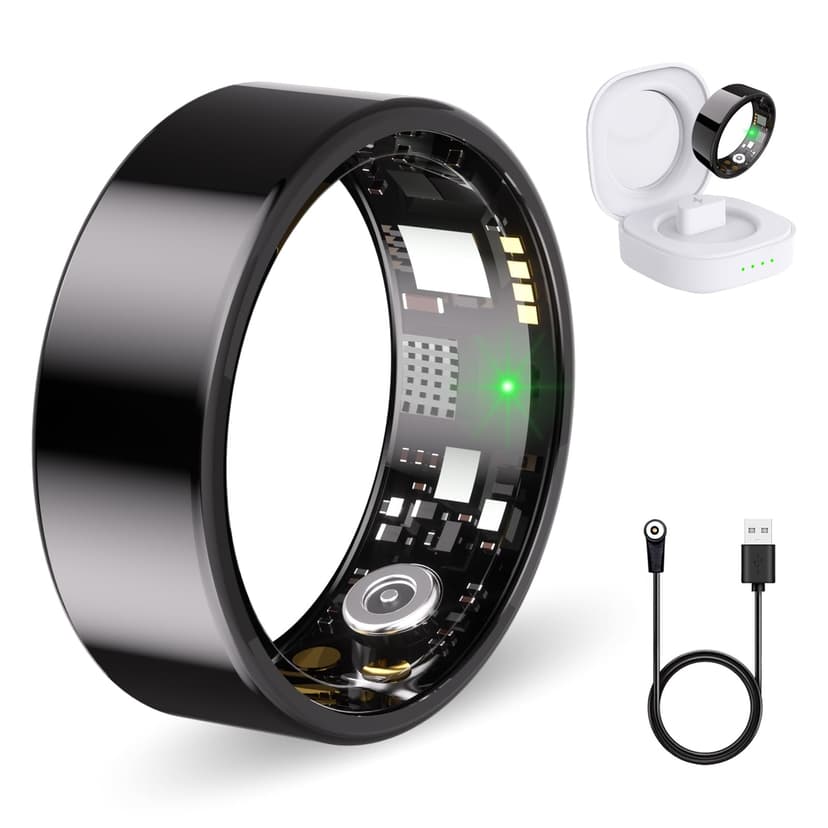 Nyweey Smart Ring for Women Men Health Ring with Heart Rate, Blood Pressure, Blood Oxygen, Sleep Tracker, Step Tracker, IP68 Waterproof Fitness Ring for iOS & Android,No Subscription Fee (Black, 11#)