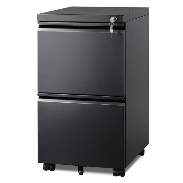 DEVAISE 2 Drawer Metal File Cabinet, Fully Assembled, Under Desk, Black, Lock, Fits Letter/Legal/A4 Size Files