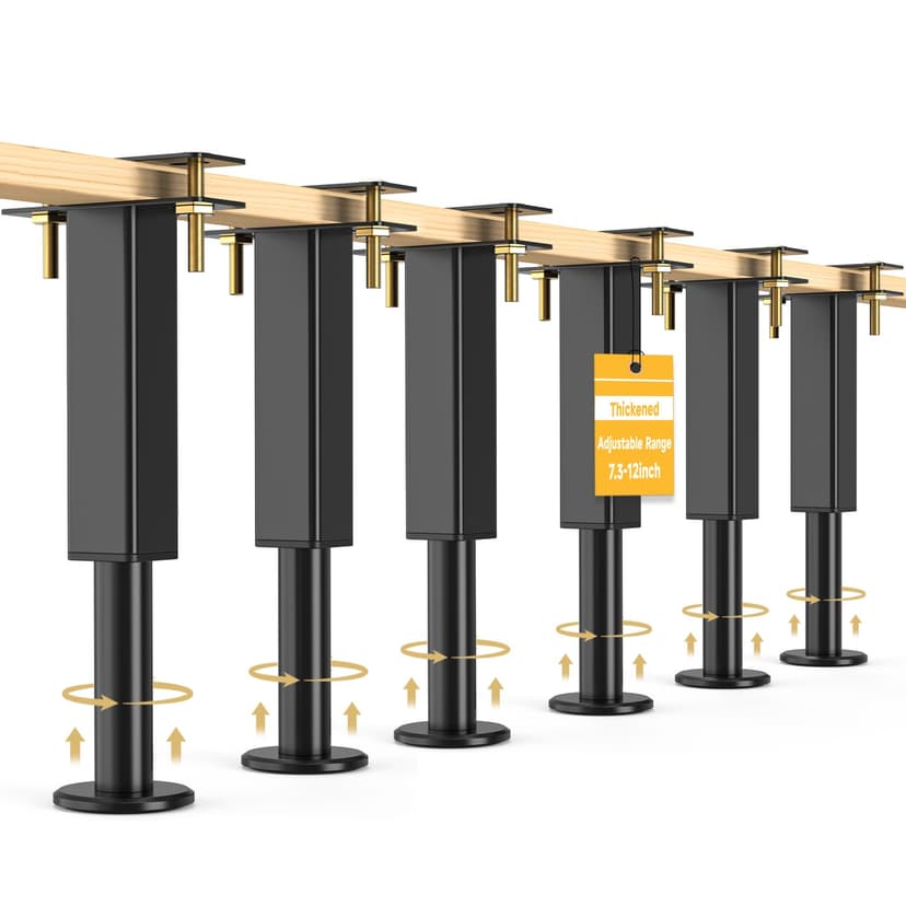 6PCS Adjustable Height Bed Support Legs, 7.3-12 In, Metal Heavy Furniture Legs with Rubber Non-Slip Base for Sofa/Cabinet/Couch/Dresser/Table, Furniture Feet Replacement for King Queen Bed Frame Slat