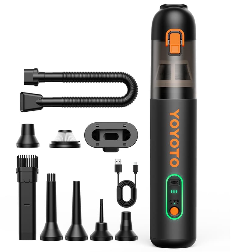 yoyoto Car Vacuum, Handheld Vacuum Cordless with 21000Pa Powerful Suction & 3 Modes, 4-in-1 Portable Hand Held Mini Vacuum Cleaner Rechargeable, Ultra Light for Car Home Office (Black)