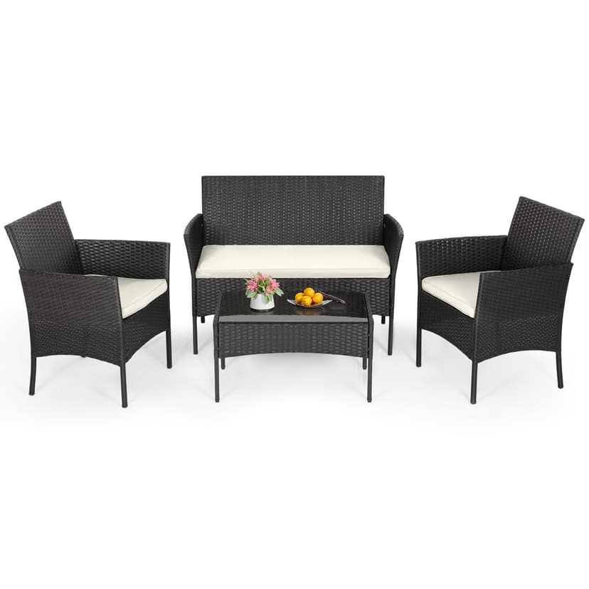 FDW | 4-Piece Patio Furniture Set | Black | Outdoor Wicker Furniture with Coffee Table | Modern Rattan Chairs Conversation Set | Outdoor Seating | Weather-Resistant | for Porch, Garden, Lawn