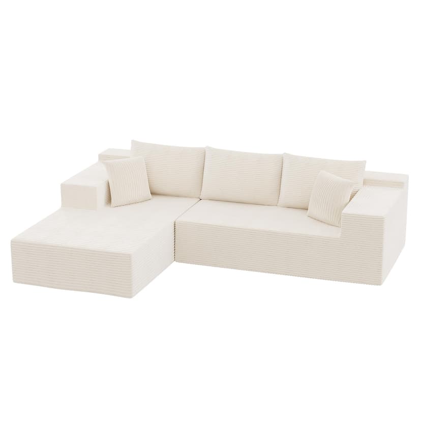 Homall 108" Modular Sectional Sofa, Boneless Couch with L-Shape Chaise, Cloud Couch with Deep Seat Upholstered, No Assembly Required for Living Room, Bedroom (Corduroy, Beige)