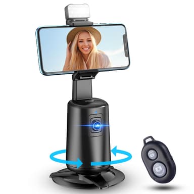 Auto Face Tracking Tripod 360° Rotating Cell Phone Photo and Video Kits Stand, No App, Camera Stand with Remote and Gesture Control, Rechargeable Smart Shooting Stand for Live Recording Tiktok(Black)
