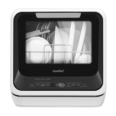COMFEE' Portable Mini Dishwasher Countertop with 5L Built-in Water Tank for Apartments& RVs, No Hookup Needed, 6 Programs, 360ยฐ Dual Spray, 162โ High-Temp& Air-Dry Function