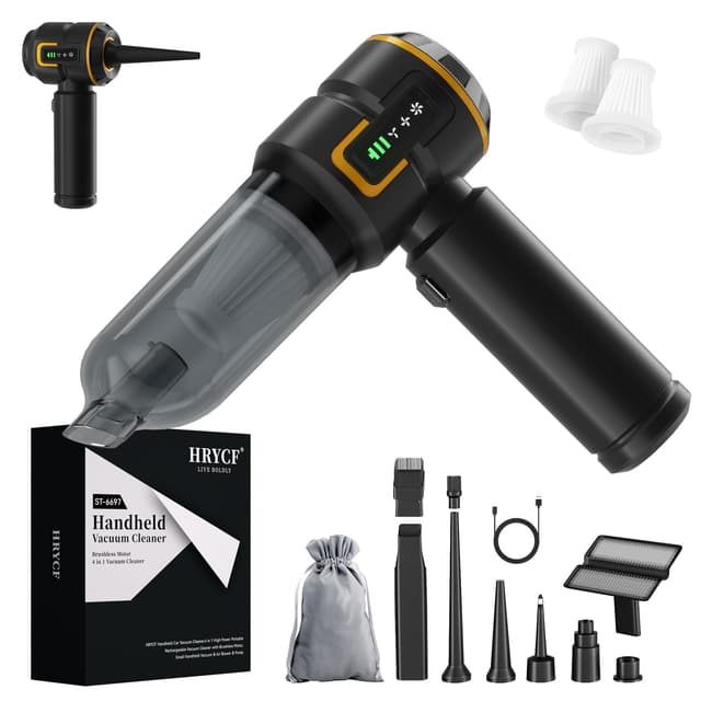 HRYCF Car Vacuum with LED Digital Display,20000PA Advanced Clean Cordless Handheld Vacuum, 4-in-1 High Power Portable Rechargeable Vacuum Cleaner with Brushless Motor