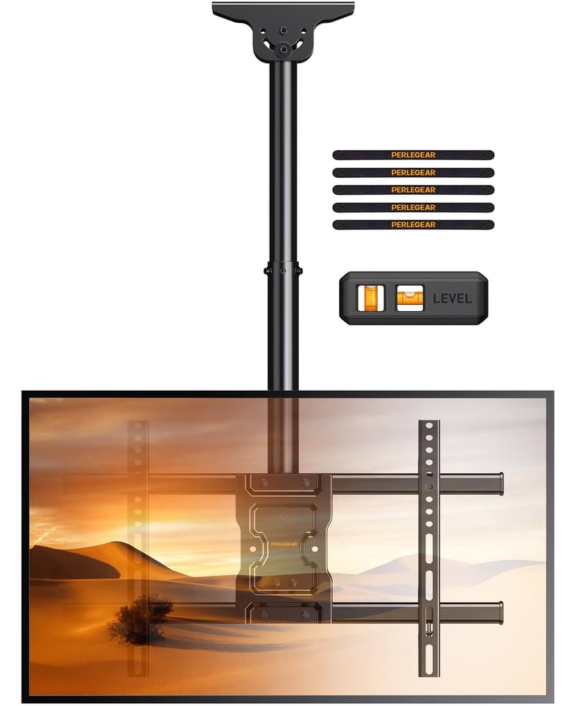 Perlegear Ceiling TV Mount, Hanging TV Mount for 37-75 inch Flat or Curved TVs up to 99 lbs, Full Motion TV Bracket with Swivel, Tilt, Max VESA 600x400mm, PGLCM1