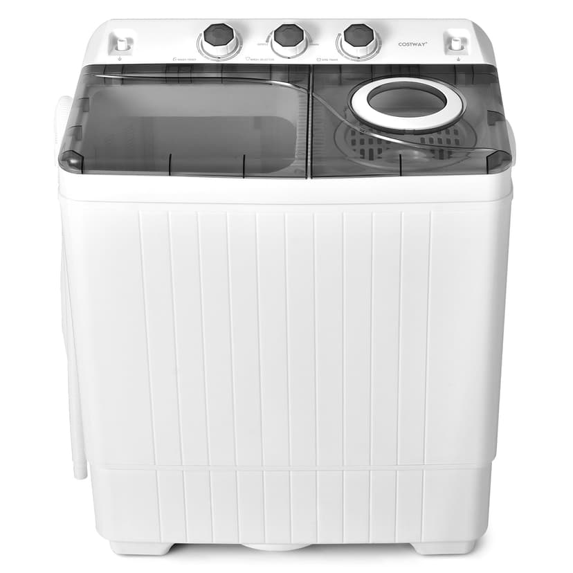 COSTWAY Portable Washing Machine, 2-in-1 Twin Tub 26lbs Capacity Laundry Washer(18lbs) and Spinner(8lbs) with Control Knobs, Timer Function, Drain Pump, Perfect for Home Apartment RV, Grey