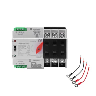 63Amp AC110V Automatic/Manual Transfer Switch 3P 50/60Hz, 3POLE 63A Mini ATS Solar Auto Dual Power Switch W2R for Home Generator, Din Rail Mount Cn Automatic Changeover Fast Transfe for,Rv,Lv Power