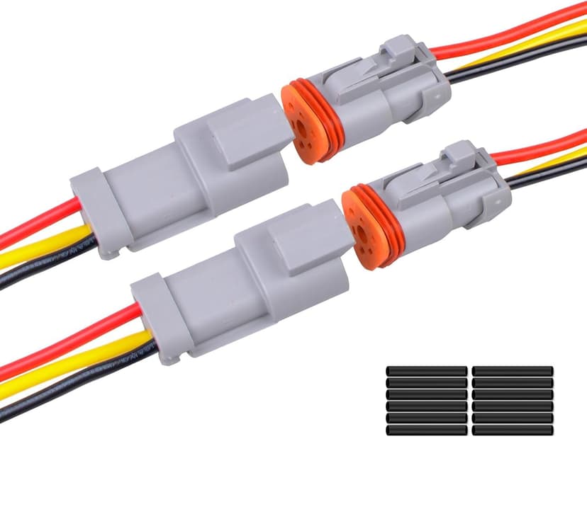 Exqutoo 2Pack 3-Pin Waterproof DT Connector Male and Female Wire Connectors with 16AWG 105℃ 600V Wires and Heat Shrink Tubes, Applicable for Automotive Electrical Connections