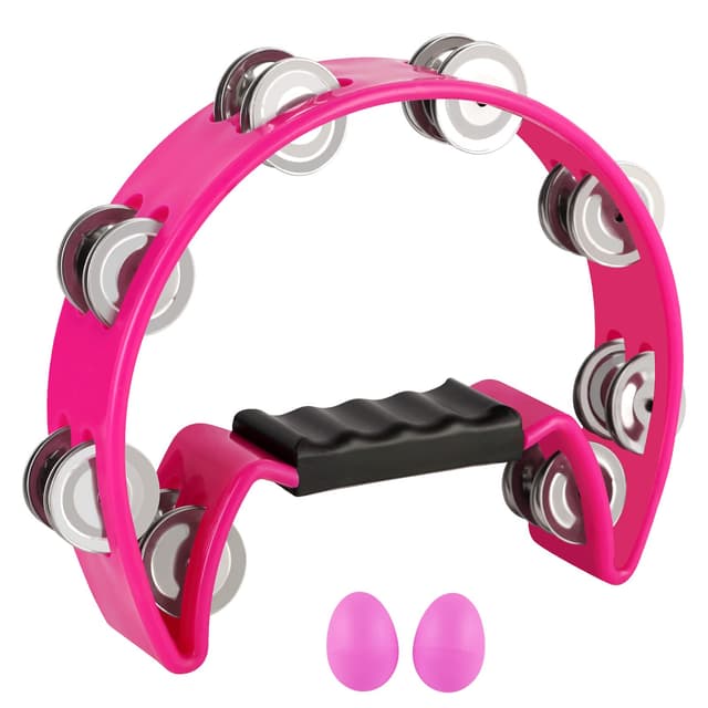 EastRock Tambourine,Metal Jingles Hand Held Percussion-Half Moon Tambourine Adults, KTV, Party Pink