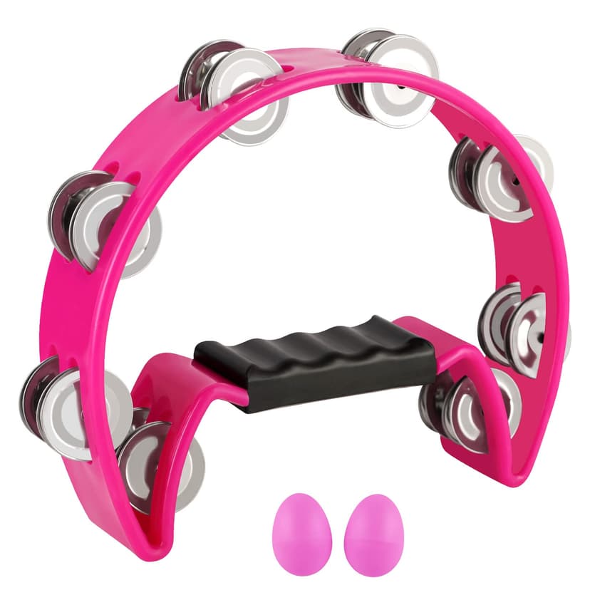 EastRock Tambourine,Metal Jingles Hand Held Percussion-Half Moon Tambourine Adults, KTV, Party Pink