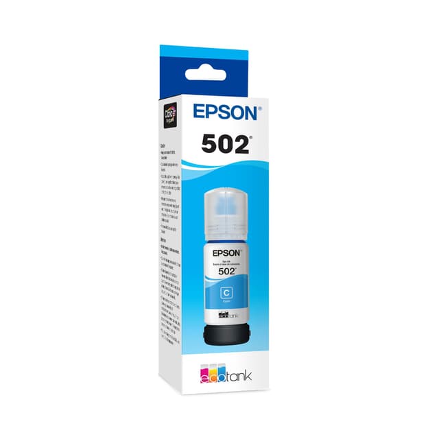 EPSON 502 EcoTank Ink Ultra-high Capacity Bottle Cyan Works with ET-2850, ET-2980, ET-2988, ET-3850, ET-3930, ET-3950, ET-4850, ET-4950 and other select EcoTank models