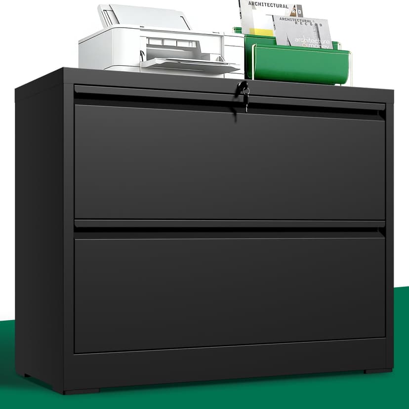 Yukimo 2 Drawer Lateral File Cabinet, Metal File Cabinets for Home Office Legal/Letter A4 Size, File Cabinet with 2 Drawer Storage Cabinet, Require Assembly, Black
