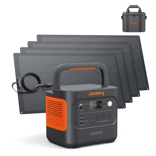 Jackery Solar Generator 2000 v2 with 4x100W Light and Protective Bag, 2042Wh/2200W LFP Portable Power Station, 20ms UPS Home Backup, USB-C PD 100W Fast Charging for Power Outages, Emergencies, Camping