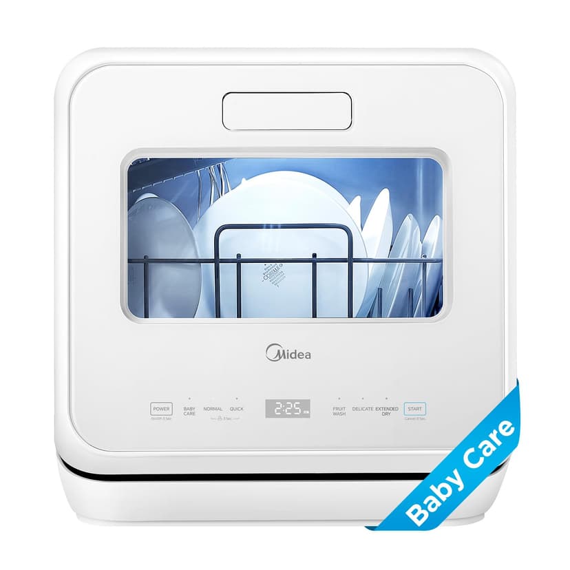 Midea MDC17P4CWW Portable Countertop Mini 1.32Gal Built-in Water Tank, Baby Care, No Hookup Needed, 360° Dual Spray,High-Temp wash, Dishwasher for Apartments& RVs, White, Whole