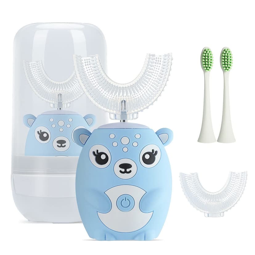 Kids Electric Toothbrushs U Shaped sonic Automatic Toothbrush with 4 Brush Heads, Six Cleaning Modes,Cartoon deer Modeling , full mouth toothbrush for baby