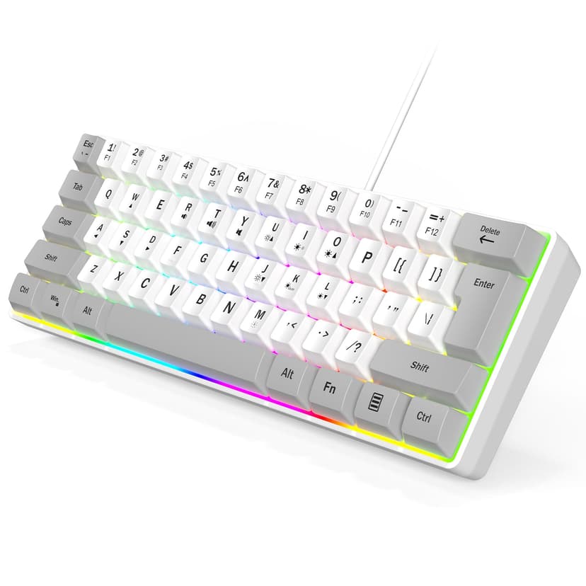 Wired RGB Gaming Membrance Keyboard. 60 Percent Mini Creamy LED Computer Keyboard .Small Ergonomic Clicky Teclado with ABS backlit Unreplaceable Keycaps. (White Case + Grey Keycaps)