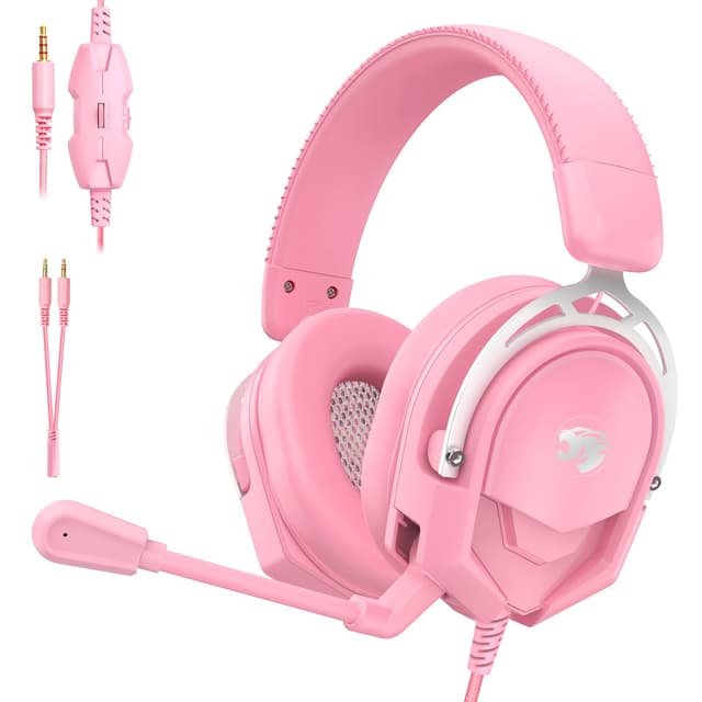 IYGR K98 Wired Gaming Headset, Durable Aluminum Frame Gaming Headset with Memory Earmuffs, 50mm Dynamic Drivers Stereo Surround Sound, Over Ear Headset for PC, PS4, PS5, Switch, Xbox One, Mac (Pink)
