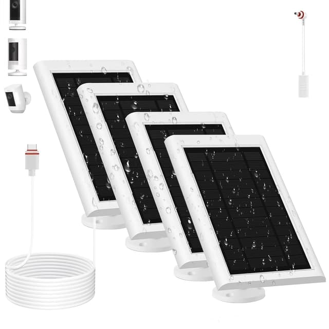 Solar Panel for Ring Camera(2nd Generation) Dustproof Waterproof 5W Solar Panel with 10FT/3M Long Cable for Stick Up & Pro Spotlight Cam for Security Camera IP65 Waterproof and dustproof 4 Pack