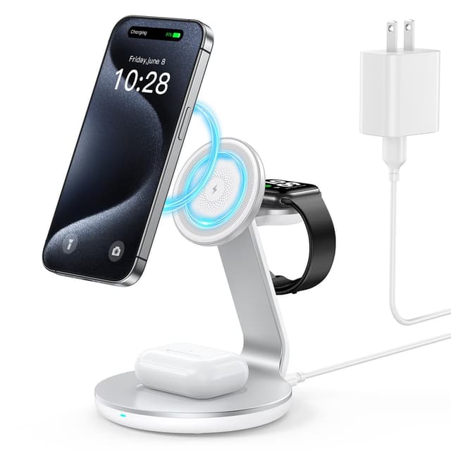 HERRBOL 3 in 1 Charging Station Compatible with Magsafe Charger Wireless Charger Stand for iPhone 17 16e 16 15 14 13 12 Wireless Charging Station for AirPods Wireless Charging Stand for iWatch Series