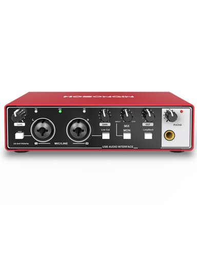 HOSONGIN USB Audio Interface for Beginners - 24Bit/192kHz, 48V Phantom Power, Plug & Play Recording for Podcast/Vocals/Guitar/Youtube, PC/Mac/iOS Compatible (New Red Metal)
