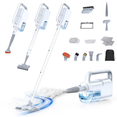 LABIGO 10-in-1 Steam Mop with Detachable Handheld Steamer, 350ml Tank, 10s Heat-Up, 248°F Steam Cleaner, 3-Level Control and Swivel Head for Floors, Carpets, Tiles, BBQ grill Multi-Surface Clean White