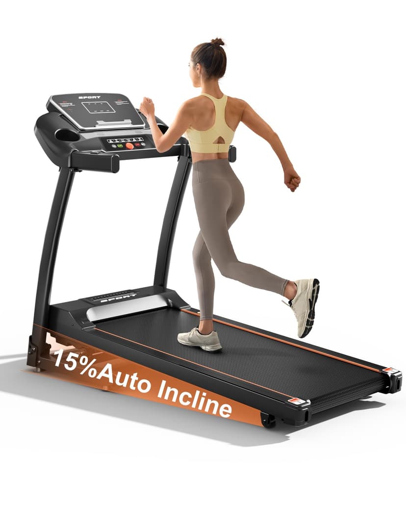 Treadmill for Home, 3.0HP Folding Treadmill with Incline, 300 lbs Capacity, Bluetooth & Heart Rate Sensor, Space-Saving Design