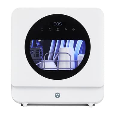 Portable Dishwasher Countertop, Mini Dishwasher with 6 Washing Programs 5.3L Water Tank Hot Air-Dry Function 24H Delayed Start Function LED Light, White
