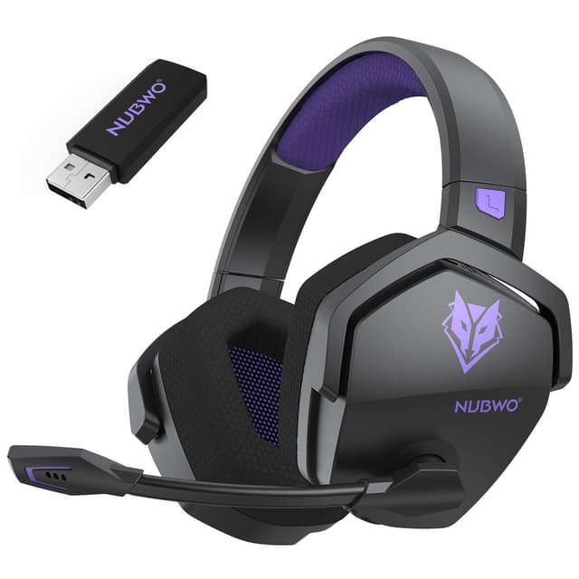 NUBWO Wireless Gaming Headset with Mic for Ps5 Ps4 PC, Zero Interference, 100-Hour Battery All-Day Play, 23ms Sync for Fortnite & Call of Duty/FPS Gamers, Triple Mode All Devices Compatible - Purple