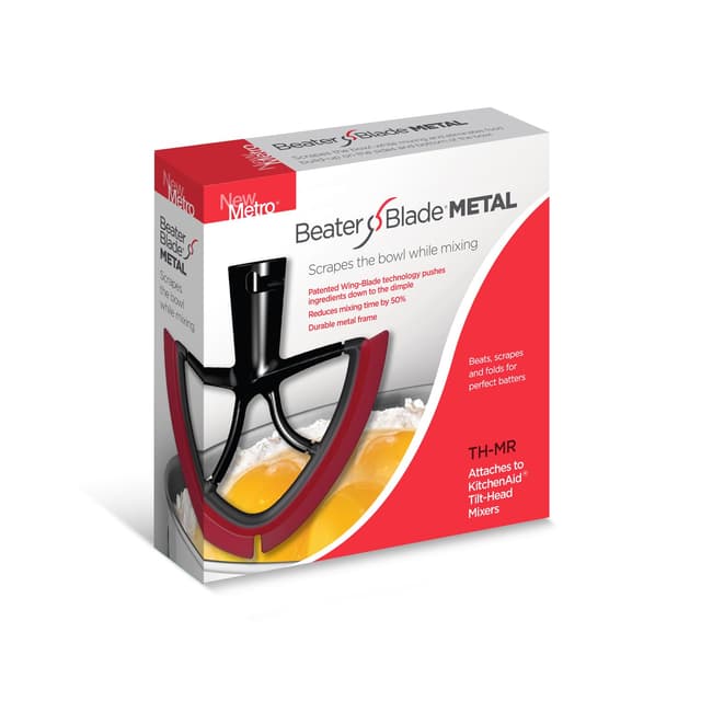 New Metro Design Beater Blade Metal TH-MR Compatible with KitchenAid 4.5-5 Qt Tilt-head Stand Mixer, Red