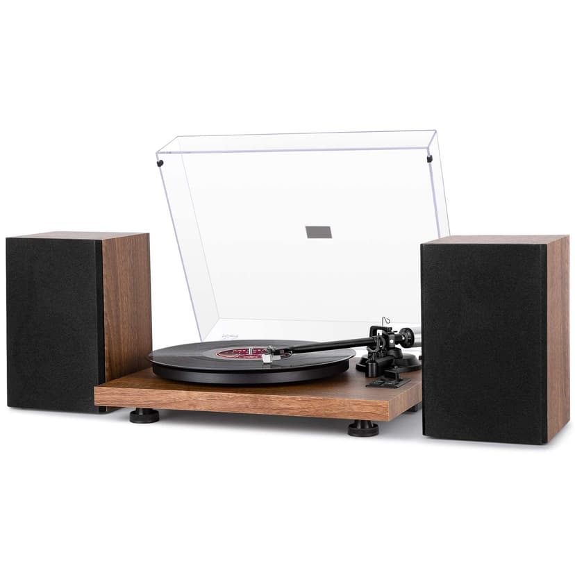 1 BY ONE Bluetooth Turntable HiFi System with 36 Watt Bookshelf Speakers, Patend Designed Vinyl Record Player with Magnetic Cartridge, Wireless Playback and Auto Off
