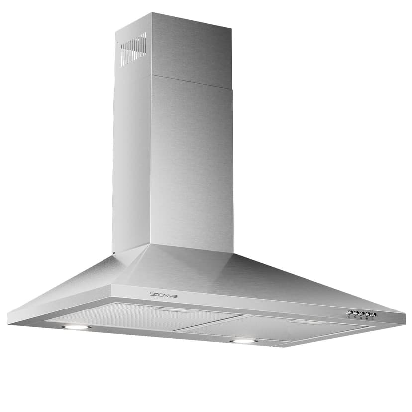 SOONYE 450 CFM 30 inch Range Hood, Stainless Steel Wall Mount Vent Hood, Convertible to Ductless/Ducted with LED Lights, 3 Speed Exhaust Fan