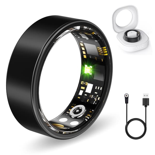Smart Rings for Women Men, Fitness Ring with Heart Rate, Blood Oxygen, HRV, Pressure, Sleep Tracker, Step Tracker, No Subscription Fee, IP68 Waterproof Smart Ring for iPhone & Android (Black, 12#)
