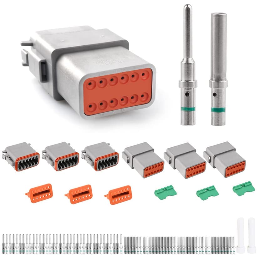 JRready ST6117 DT 12 Pin Connectors Gray Waterproof Electrical Wire Connector Plug Receptacle with Solid Contact and Seal Plug, 3 Sets