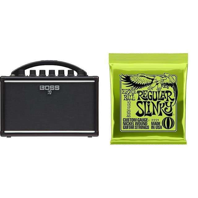 Boss Katana Mini - 7-Watt Combo Amp & Ernie Ball Regular Slinky Nickel Wound Electric Guitar Strings - 10-46 Gauge