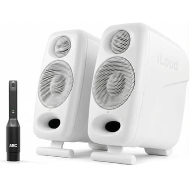 IK Multimedia Premium Version iLoud Micro Monitor Pro White (Pair) 50 Watt Portable & Powerful Reference Studio Monitor, Class D High-Efficiency Amplifier, Custom-Made Drivers for Music Mixing