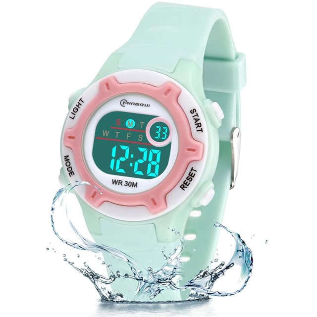 DTKID Digital Kids Watch 30 M Waterproof, 7 Color Lights Time Teaching Watch Easy to Read for Girls Boys 5-16