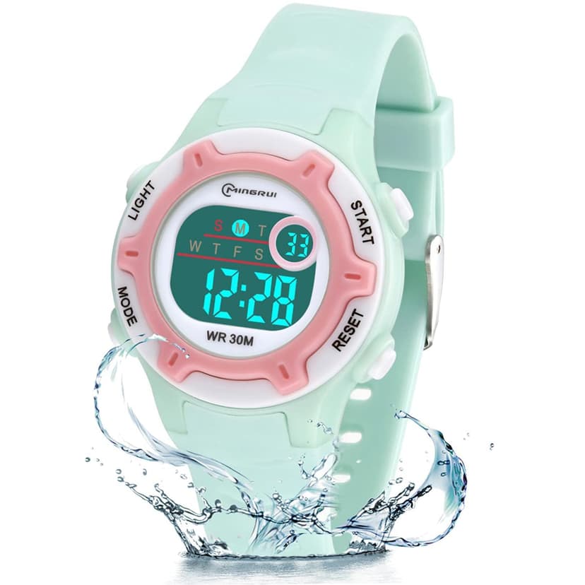 DTKID Digital Kids Watch 30 M Waterproof, 7 Color Lights Time Teaching Watch Easy to Read for Girls Boys 5-16