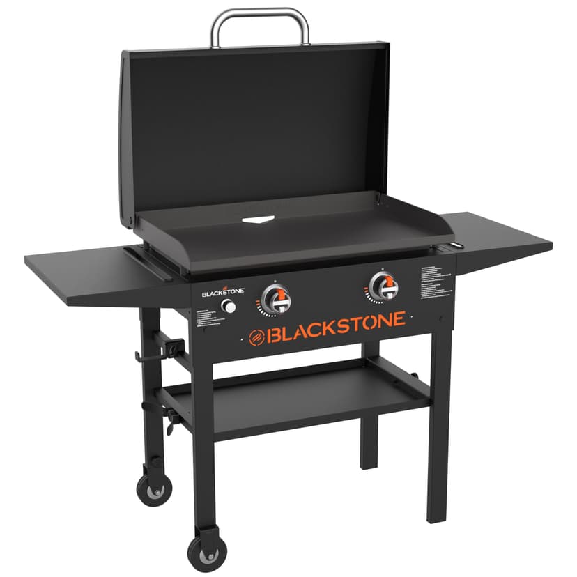 BLACKSTONE 1883 Original 28” Griddle with Integrated Protective Hood and Counter Height Side Shelves, Powder Coated Steel, Black