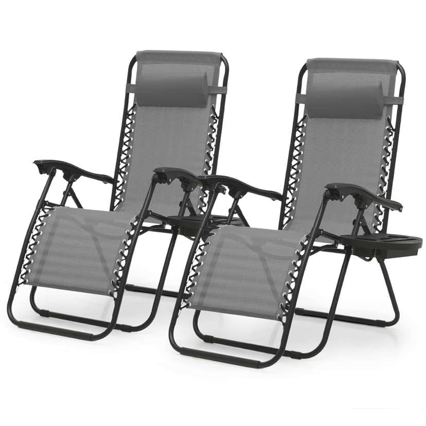 Magshion Zero Gravity Lounge Chairs Set of 2, Outdoor Patio Reclining Chair with Side Tray, Adjustable Anti-Gravity Recliners with Pillow Headrest, Folding Lounger for Lawn Camping Beach, Grey