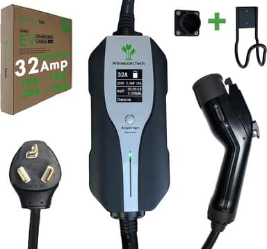 PRIMECOM.TECH Level 2 Electric Vehicle (EV) Charger Amperage Adjustable (10Amp - 16Amp - 20Amp - 24Amp - 32Amp) 30Ft Cable EVSE Plug-in Hybrid (30 FT, 10-30P)