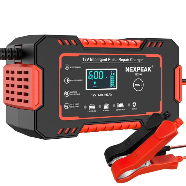 NEXPEAK NC101 Car Battery Charger, Smart Battery Trickle Charger 12V 6A Automotive Battery Maintainer Desulfator with Temp Compensation for Car Truck Motorcycle Lawn Mower Marine Lead Acid Batteries