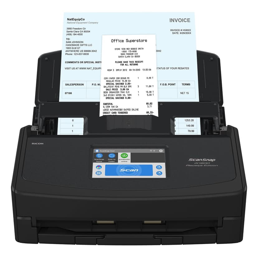 ScanSnap iX1600 Receipt Edition Color Duplex Invoice Document Scanner for Mac and PC Works with QuickBooks Online, Black