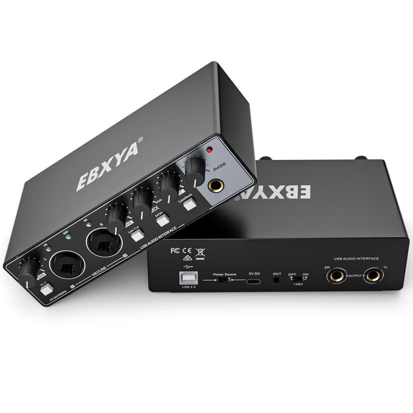 EBXYA 2x2 Audio Interface for Recording Music, 24-bit/192kHz Plug and Play USB Interface for PC and Mac, Studio, Guitar, Podcast, Streaming(Metallic Black)