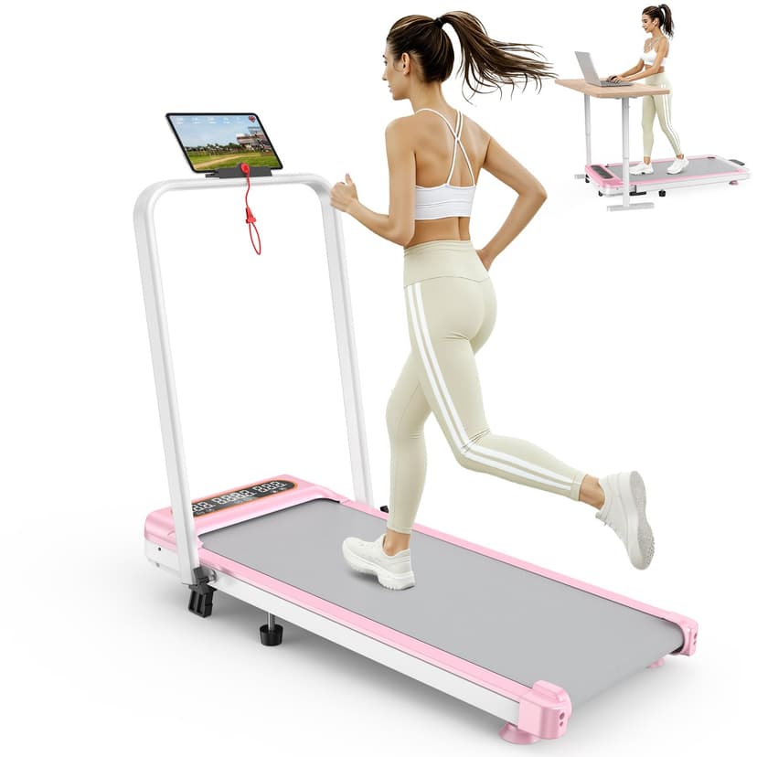 Foldable Treadmill with 10% Incline, Upgrade 3.5HP Low Noise Walking Pad Treadmill with Handle Bar, Trisomy 4 in 1 Portable Under Desk Treadmills for Home/Office, 350Lbs Capacity, APP & Remote Control