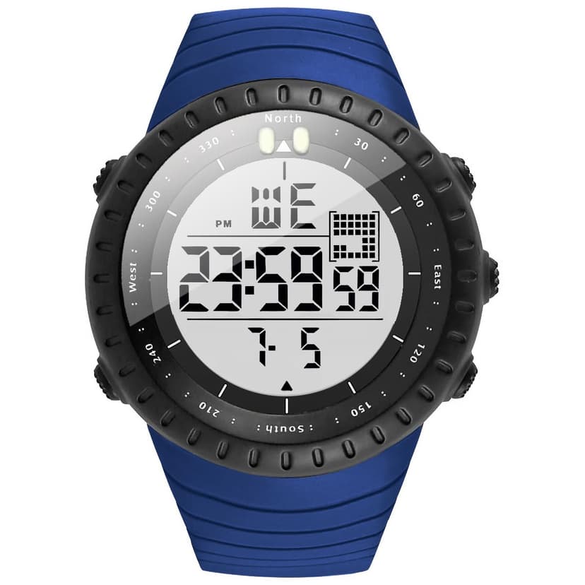 KXAITO Men's Watches Sports Outdoor Waterproof Military Watch Date Multi Function Tactics LED Face Alarm Stopwatch for Men (6256 Blue Band White Dial)