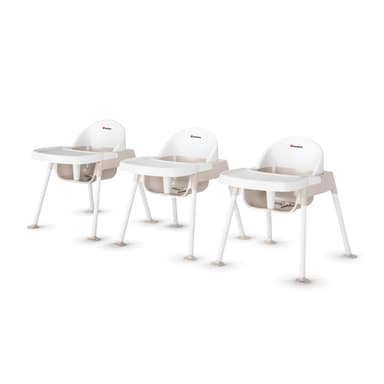 Foundations Secure Sitter Feeding Chairs Multipack, No-Tip Feet, 3-Point Adjustable Harness, Removable Tray, Easy to Clean, Stackable Feeding Chairs, 3 Pack, 11 inch