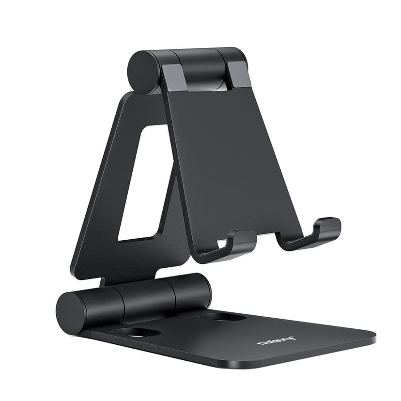 Nulaxy Dual Folding Cell Phone Stand, Fully Adjustable Foldable Desktop Phone Holder Cradle Dock Compatible with iPhone 17 16 15 14 13 12 11 Pro Max Xs Xr X 8, Nintendo Switch, All Phones