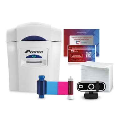 Bodno Magicard Pronto ID Card Printer & Complete Supplies Package ID Software and Camera - Silver Edition