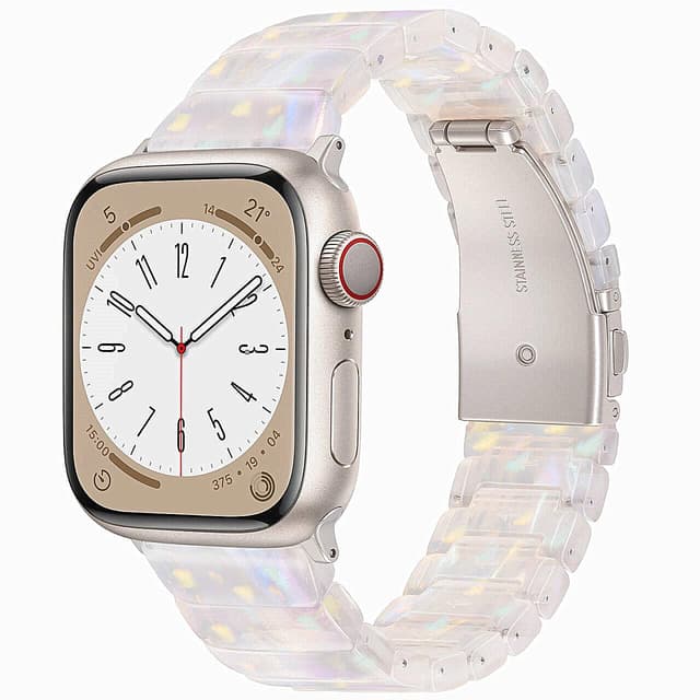 V-MORO Resin Band Compatible with Apple Watch Series 7/8/9/10 41mm/40mm/38mm/42mm Fashion Cute Strap for iWatch Series 6/5/4/3/2/1/SE/SE 2 Lightweight Bracelet Wristband Women(Classic Aurora -Starlight)